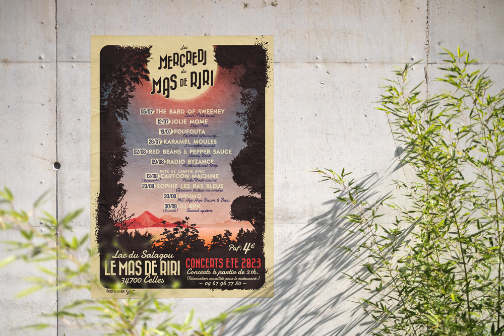 Affiche de la programmation musicale du Mas de Riri.