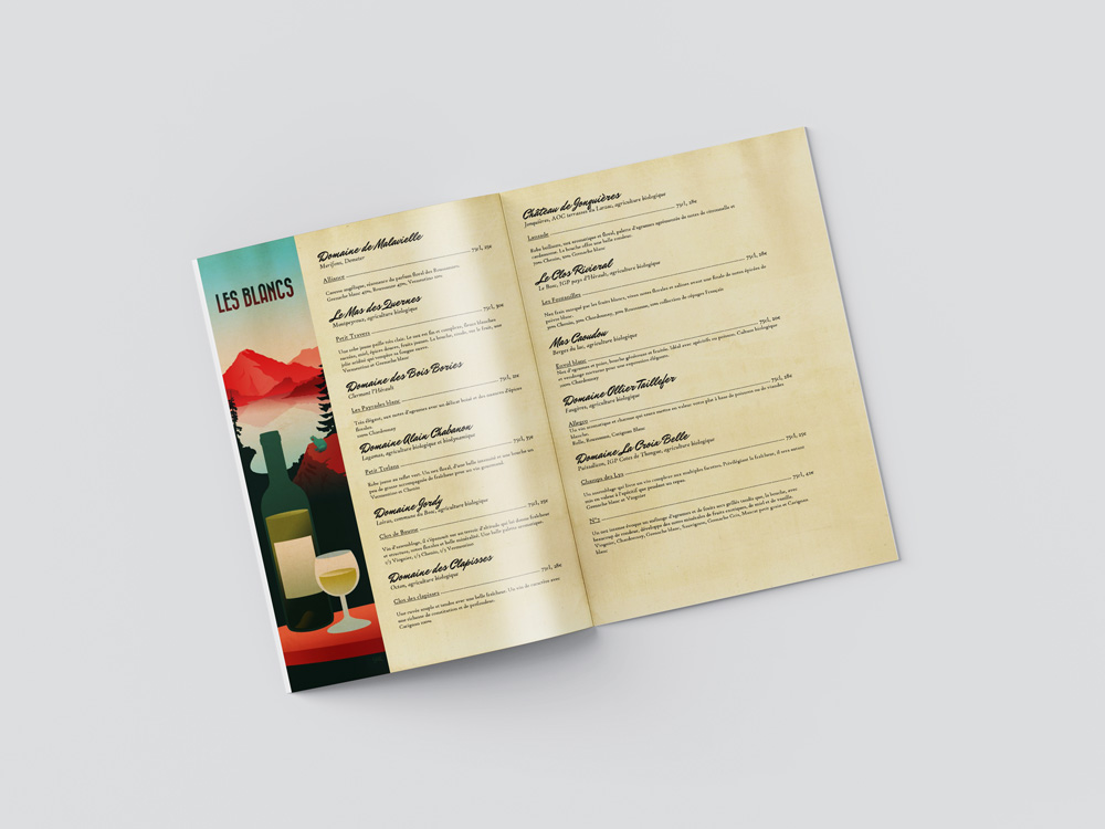 Pages des vins blancs de la carte des vins du Mas de Riri.