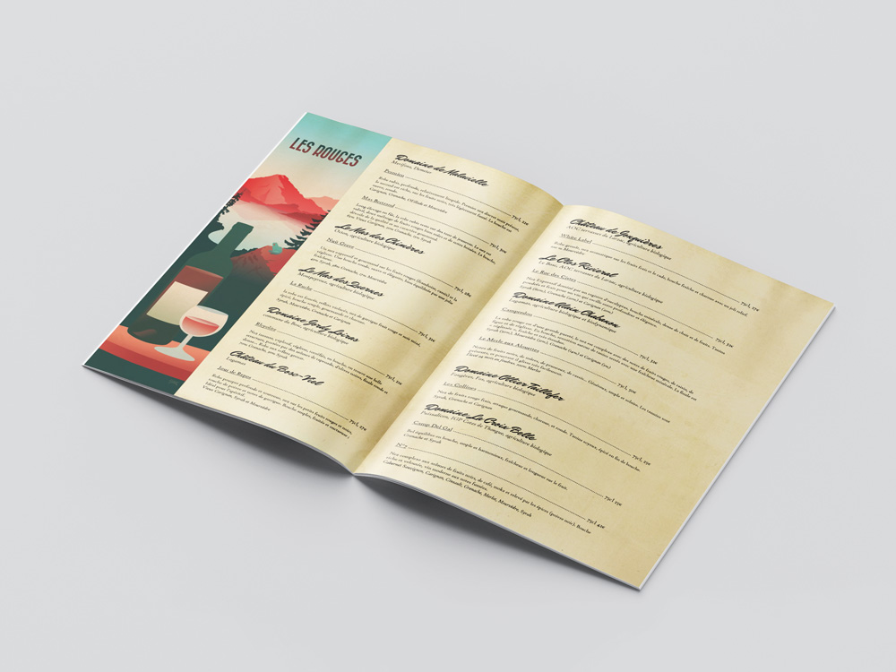 Pages des vins rouges de la carte des vins du Mas de Riri.