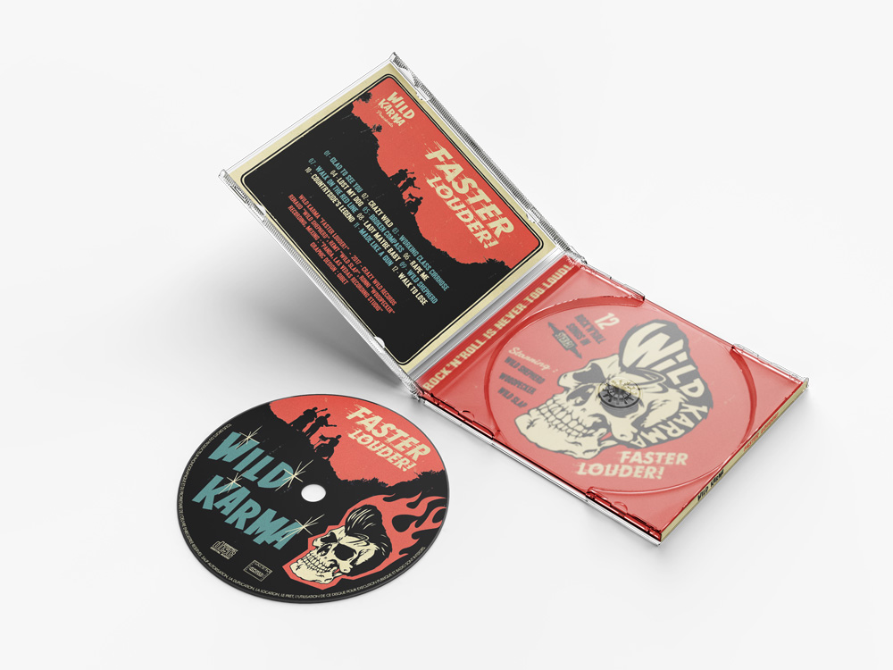 Boitier et CD de l'album FASTER LOUDER du groupe WILD KARMA.