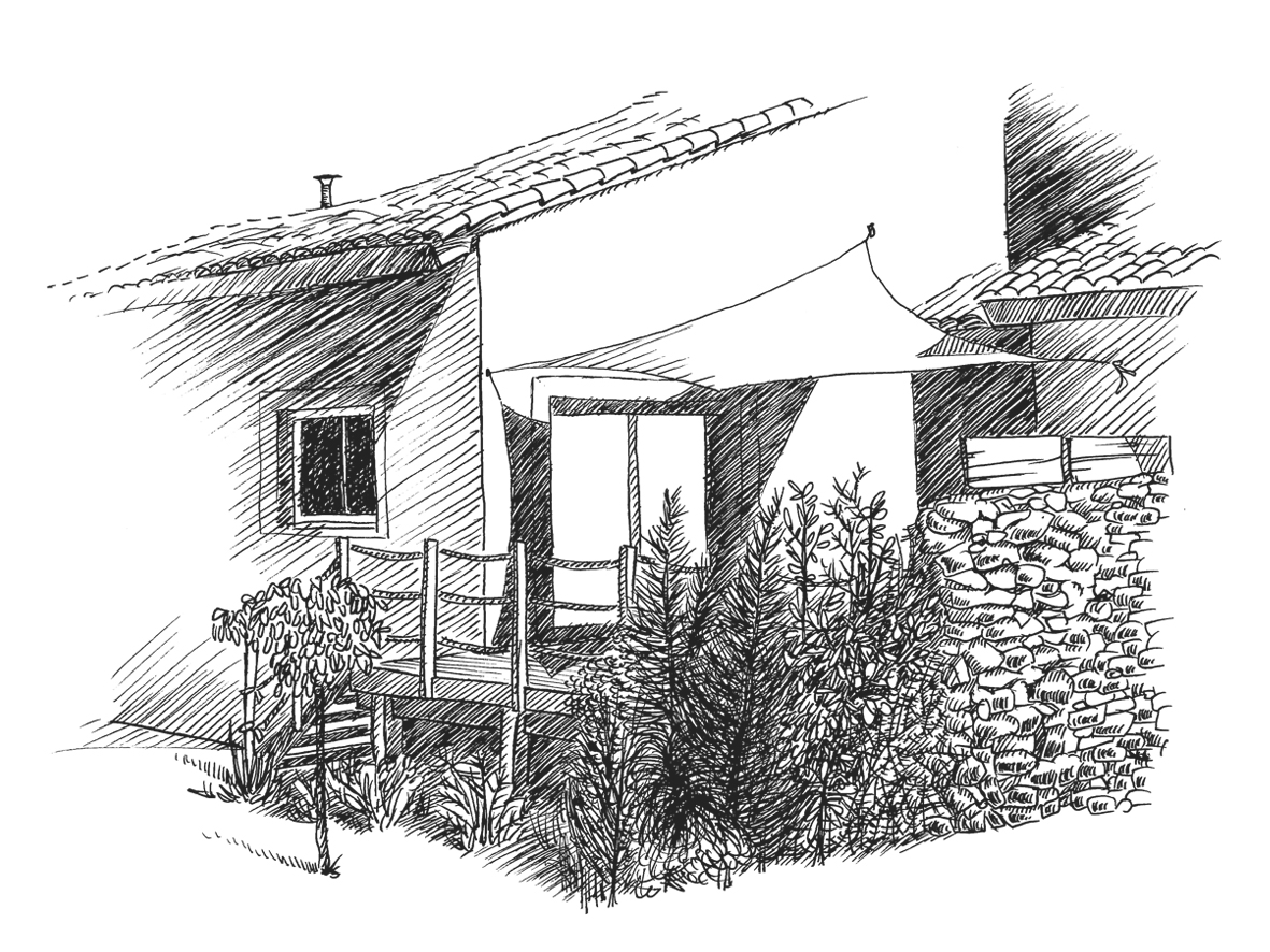 Dessin à la main d'un gite du Clos des Coustoulins.