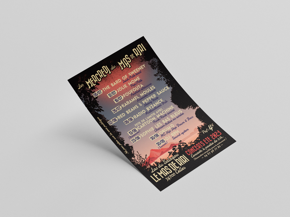 Flyer de la programmation musicale du Mas de Riri.