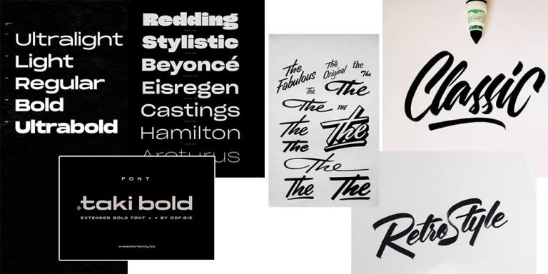 Moodboard de typographie extended et script retro