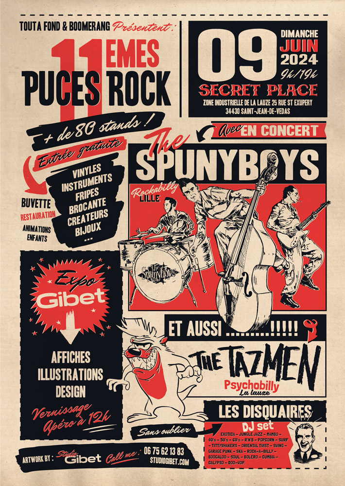 Affiches des puces rock de la secret place.